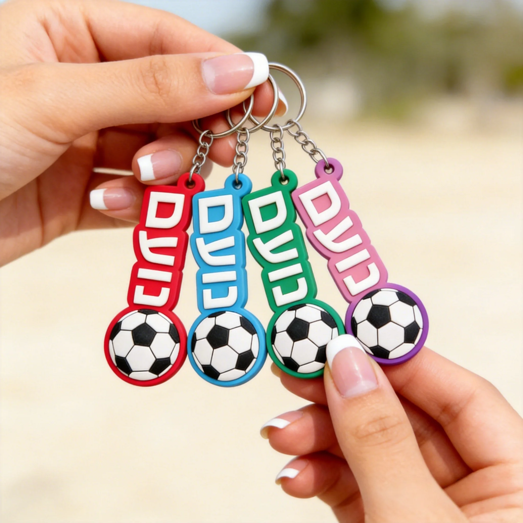 Hebrew Name Custom Soccer Keychain Personalized Acrylic Football Key Ring For Sports Fans Bag Accessory Charm Gifts