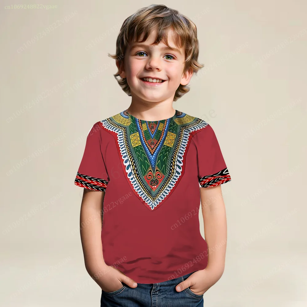 Summer Traditional African T Shirt Kids Dashiki Shirt For Men Short Sleeve Top Boys Tee Clothes Girls Uniform Ethnic style