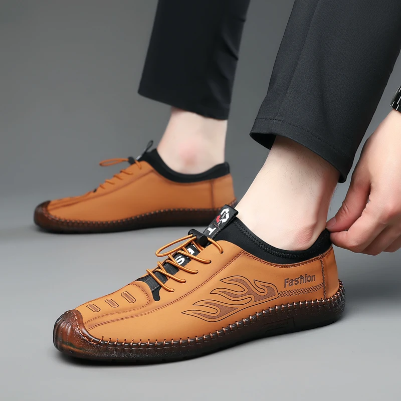 

Summer Men's Leather Sandals Tendon Sole Slip on Flat Casual Sandals Outdoor Beach Sandal Shoes for Men Sandalias De Hombre 2026