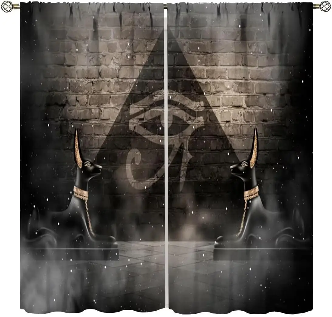 Vintage Egypt Curtains Ancient Egyptian God Death Anubis Mystic Hieroglyph Symbol Print Curtains for Bedroom Living Room2 Panels