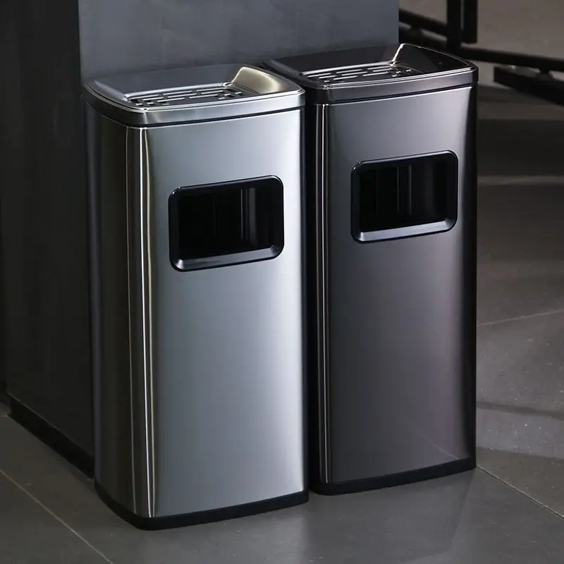 Stainless steel trash can, hotel lobby, outdoor ashtray, hallway, smoking area, commercial mall, elevator