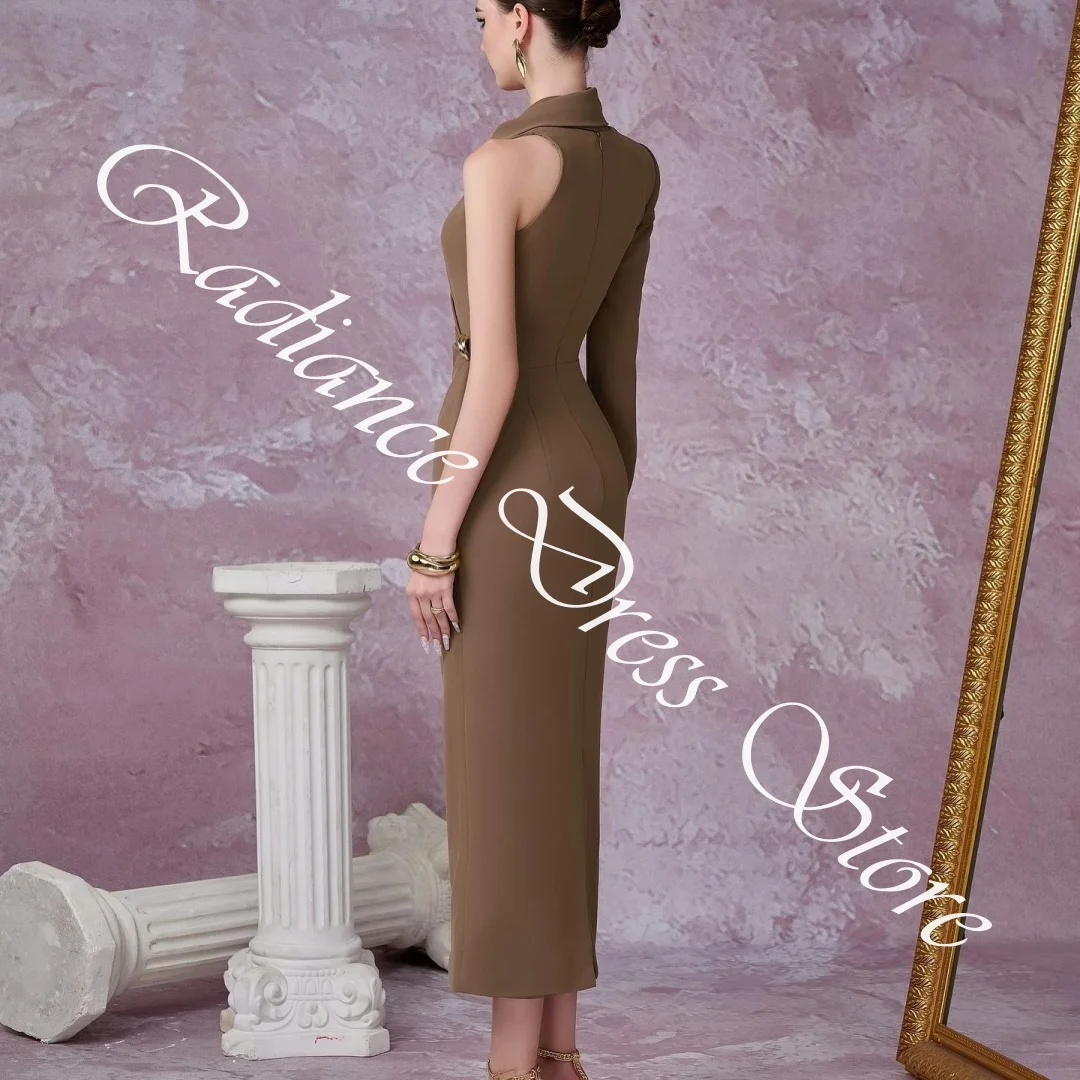 تخصيص رائعة جيرسي مستقيم واحد الكتف يزين فساتين السهرة الخامس الرقبة طويلة الأكمام سستة الظهر العودة للوطن #6