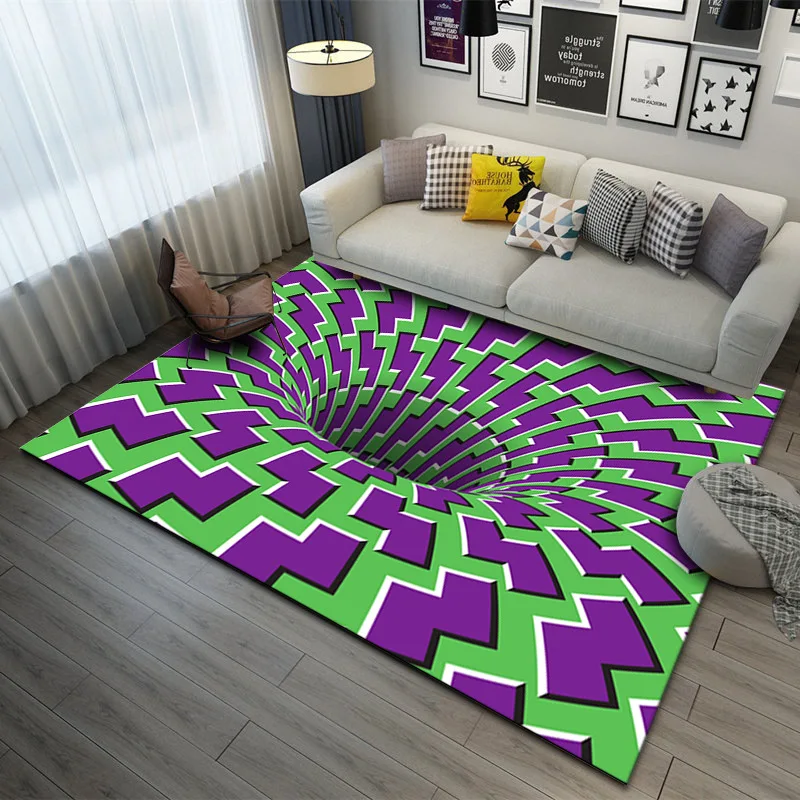 3D Vision Vertigo Geometric Carpet Living Room Colorful Plaid Swirl Carpet Floor Mat Carpet for Bed Room Living Room Decoration