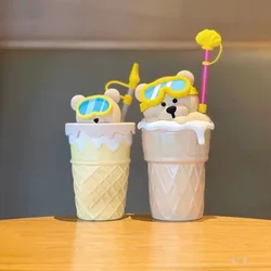 Kawaii Beer Keramische Mok Onregelmatig Ijs Hoorntje Cup Creatieve Siliconen Duiken Beer Cover Stro Mok Koffie Melk Thuis Kantoorbeker