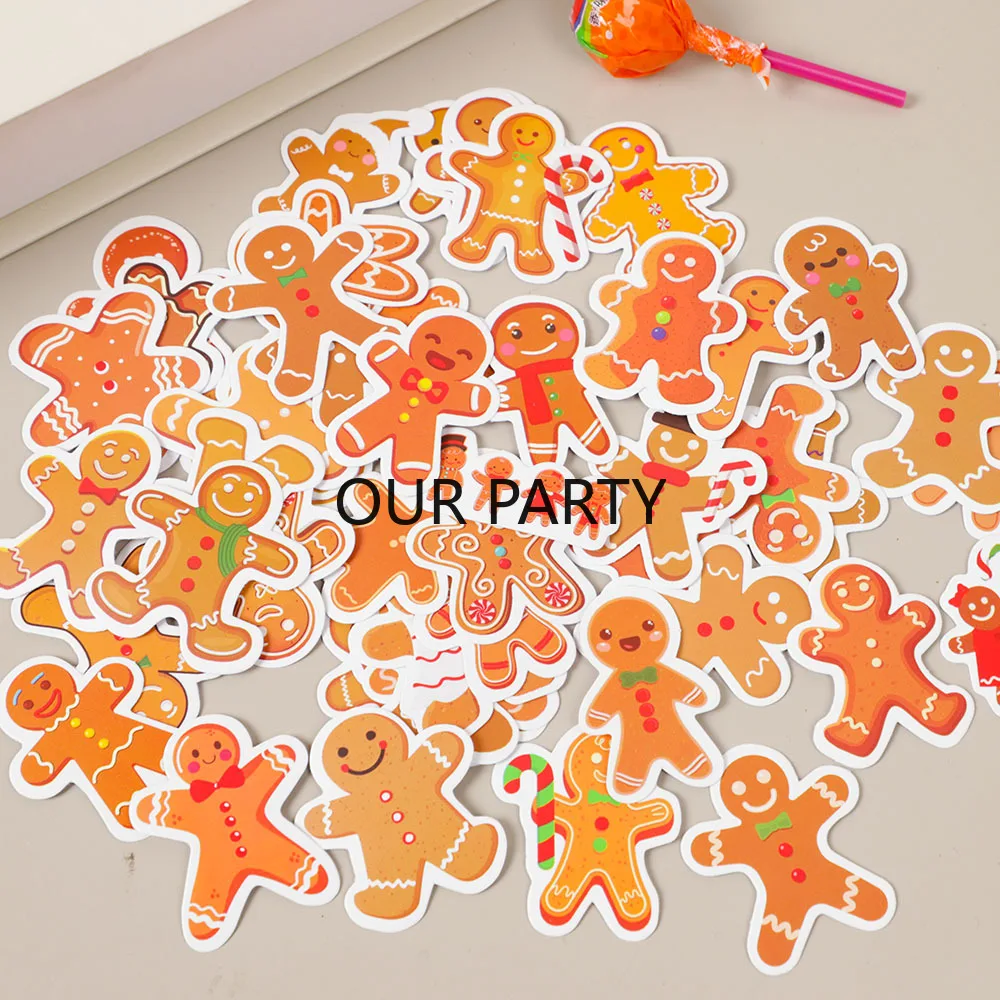 50Pcs/Bag Cute Gingerbread Man Graffiti Sticker Toy Gift Box Sealing Sticker for Merry Christmas New Year Party Favors Decor