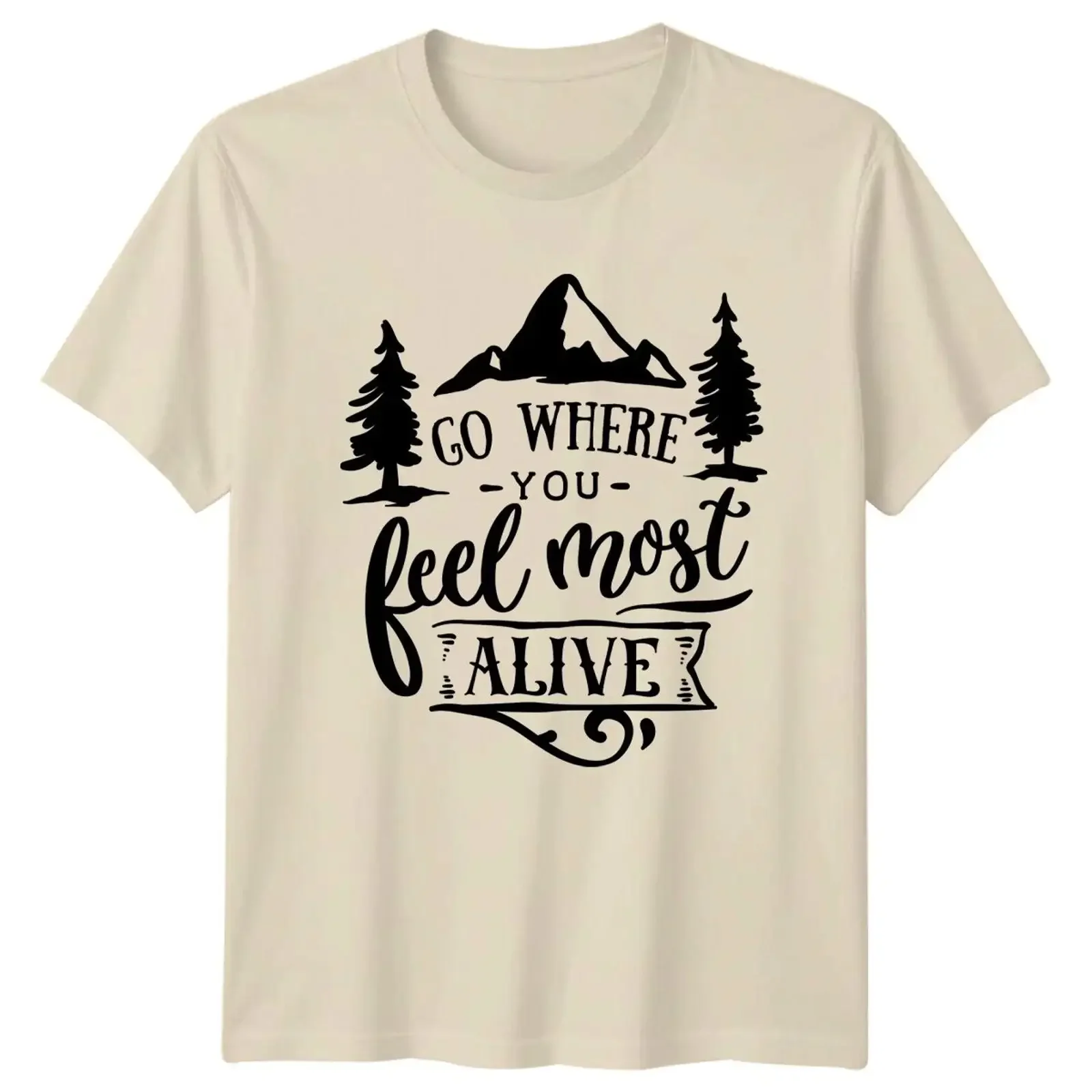 T-shirt unisexe décontracté légèrement délavé style vintage « Go Where You Feel Most Alive Abenteuer Reise » pour le quotidien