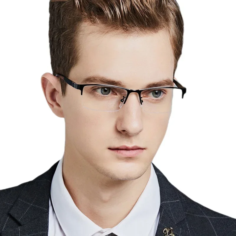 Men\'s Half Frame Photochromic Glasses Women Trendy Business Square Color Changing Myopia Eyeglasses Unisex Fashion Sunglasses