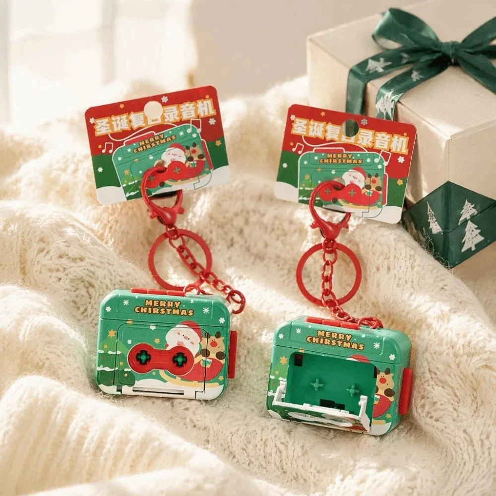 Vintage Cassette Recorder Key Chain Creative Useful Mini Tape Recorder Commemorate Voice Santa Claus Christmas Music Pendant