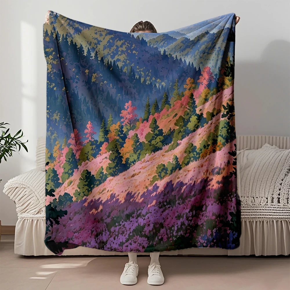 

Flannel Cozy Blanket Great Smoky Moutains National For Office European Classical Quilted Bed Runner Skin-friendly Hypoallergenic