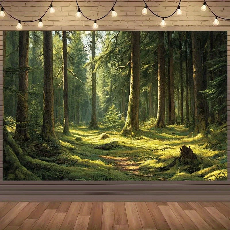 

Одна 2D плоская ткань из полиэстера с натуральной тематической лесной сценой, подходящая для вечеринок ко Дню Земли и лесного украшения.