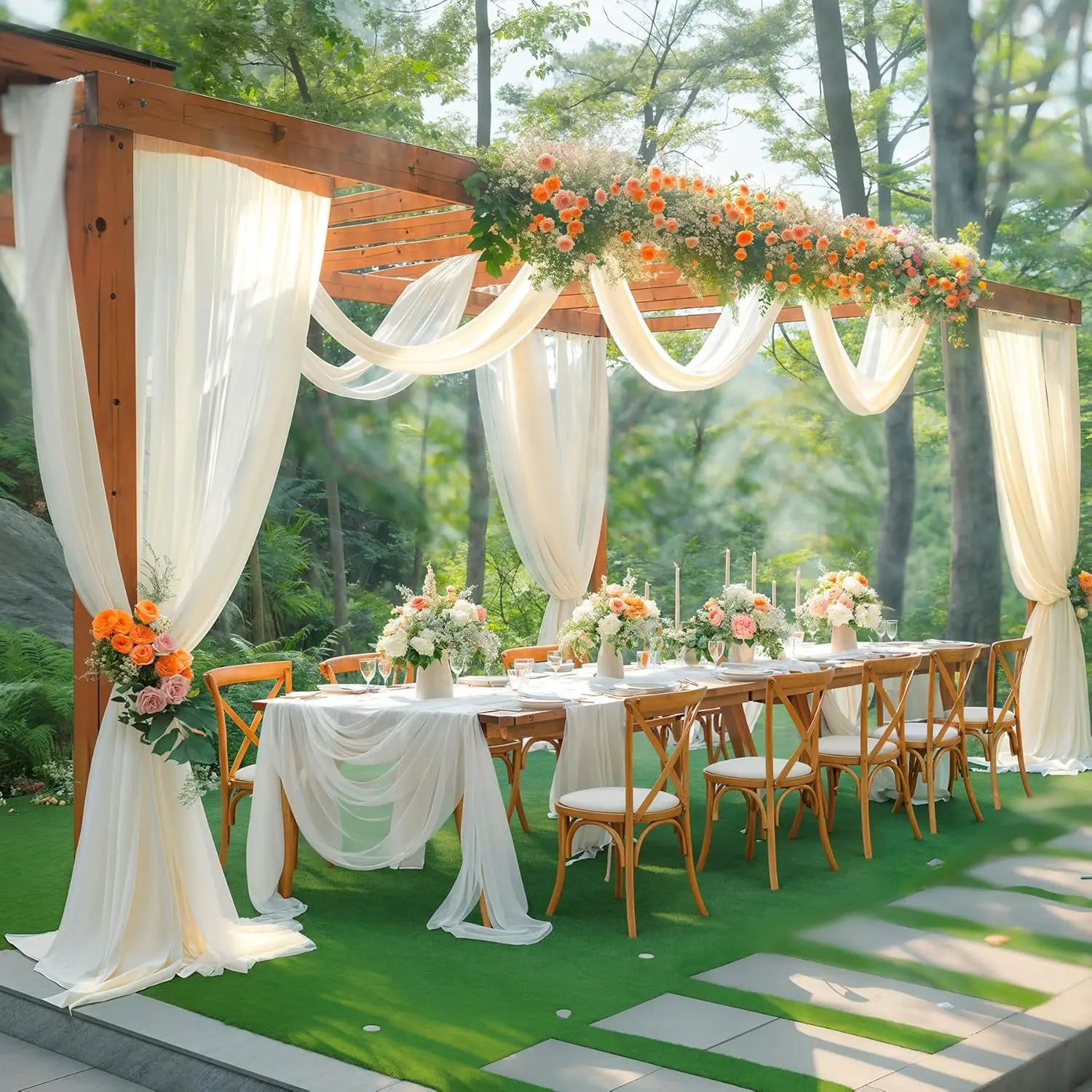 

Sheer White Wedding Drapery Chiffon Curtain Archway Background Cloth for Bridal Shower Birthday Stage Decoration