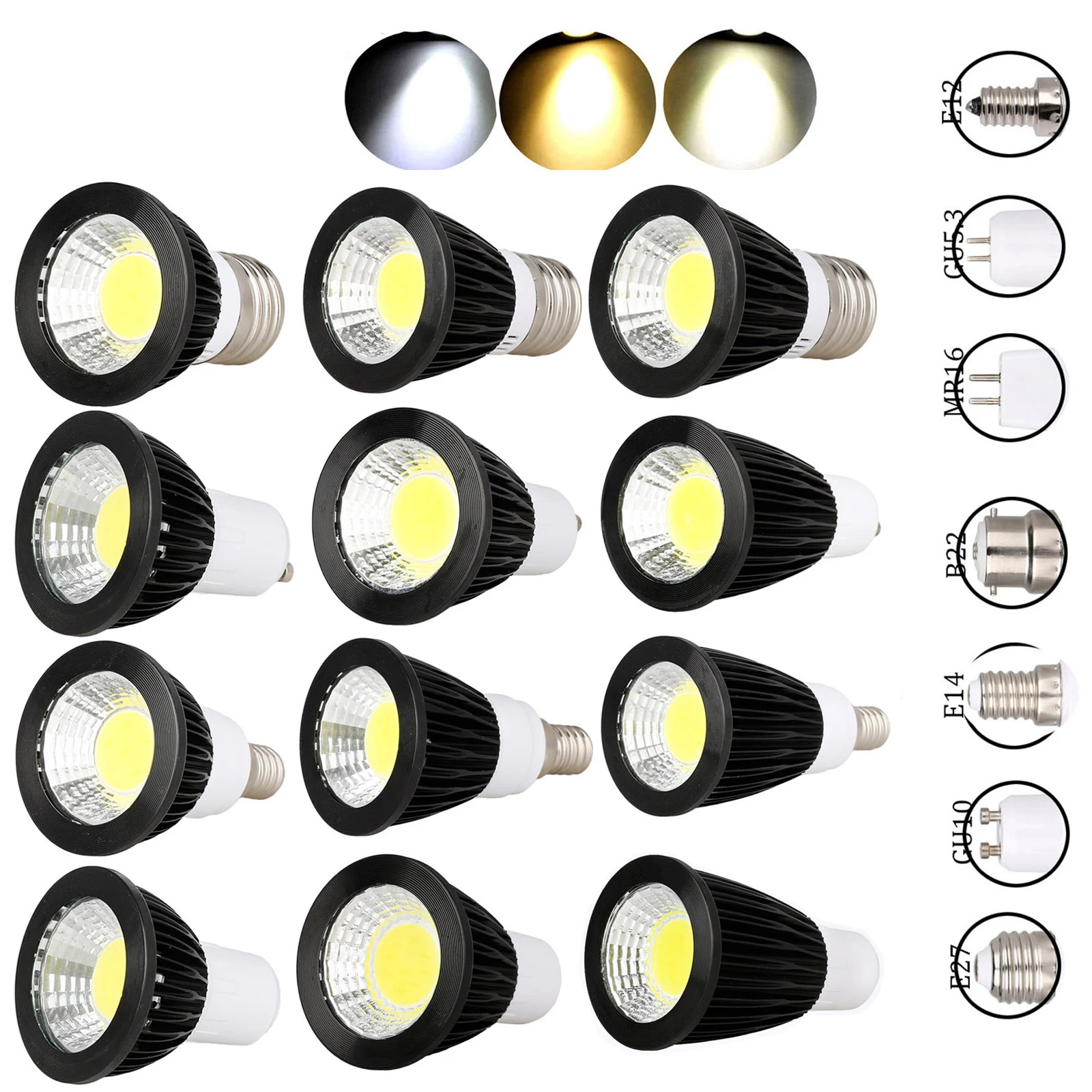 

GU10 E27 LED COB Bulb E14 MR16 DC 12V Spotlight 6W 9W 12W Warm White 2700k 3000k Real Power Halogen Lamps 85-265V 110V 220V