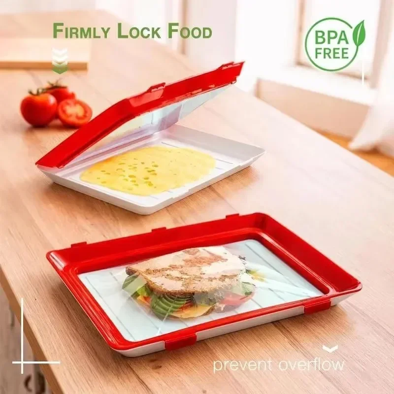 Environmentally Friendly Design-Reusable Food Preserving Tray Safety Plastic Food Refrigerator Storage Tray Stackable Food Tray