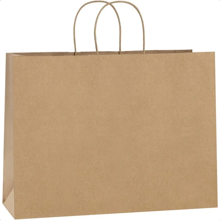100 Uds. Bolsas de papel Kraft de 16x6x12 pulgadas con asas bolsas de compras a granel para regalos mercancía de comestibles papel marrón grande reciclado