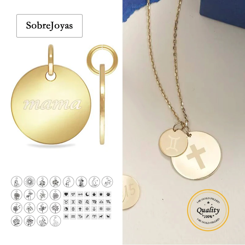 14K Gold Filled Personalized Initial Disc Necklace Engravable Multi Tag Disk Pendant Custom Letter Disc Jewelry