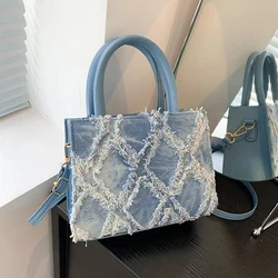 Women's Small Square Bag Diamond Shaped Pattern Raw Edge Shoulder Bag Fashion Trend Crossbody Bag