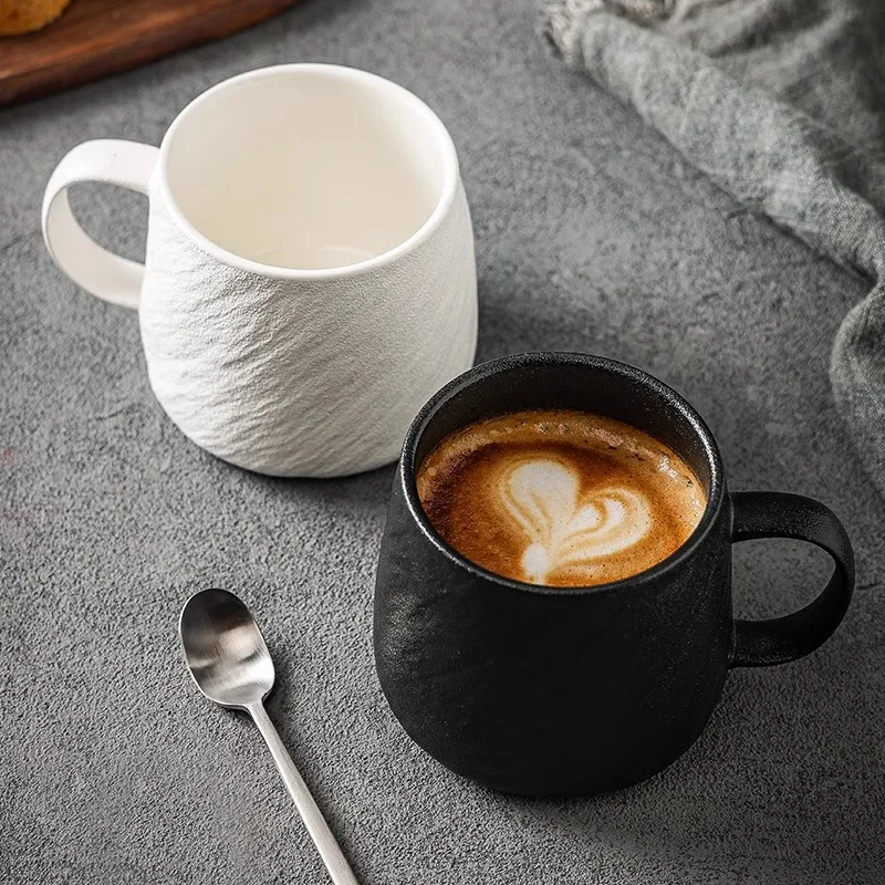 

Minimalist Stone Texture Ceramic Mug Set of 2 Large Capacity Modern Couple Cups for Coffee Tea Unique Masculine Design