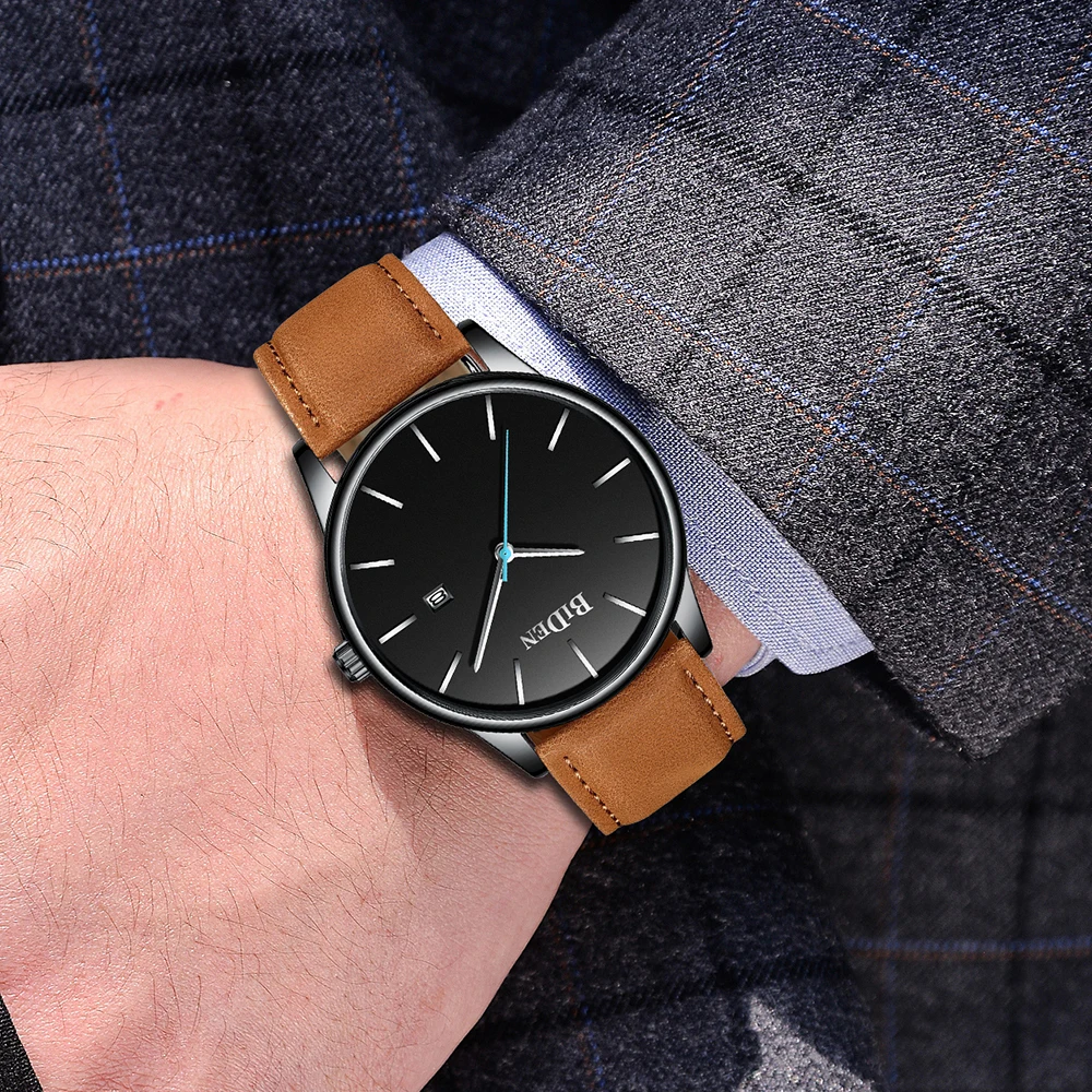 BIDEN orologio da uomo impermeabile Casual sport orologio al quarzo cinturino in pelle data automatica orologio originale