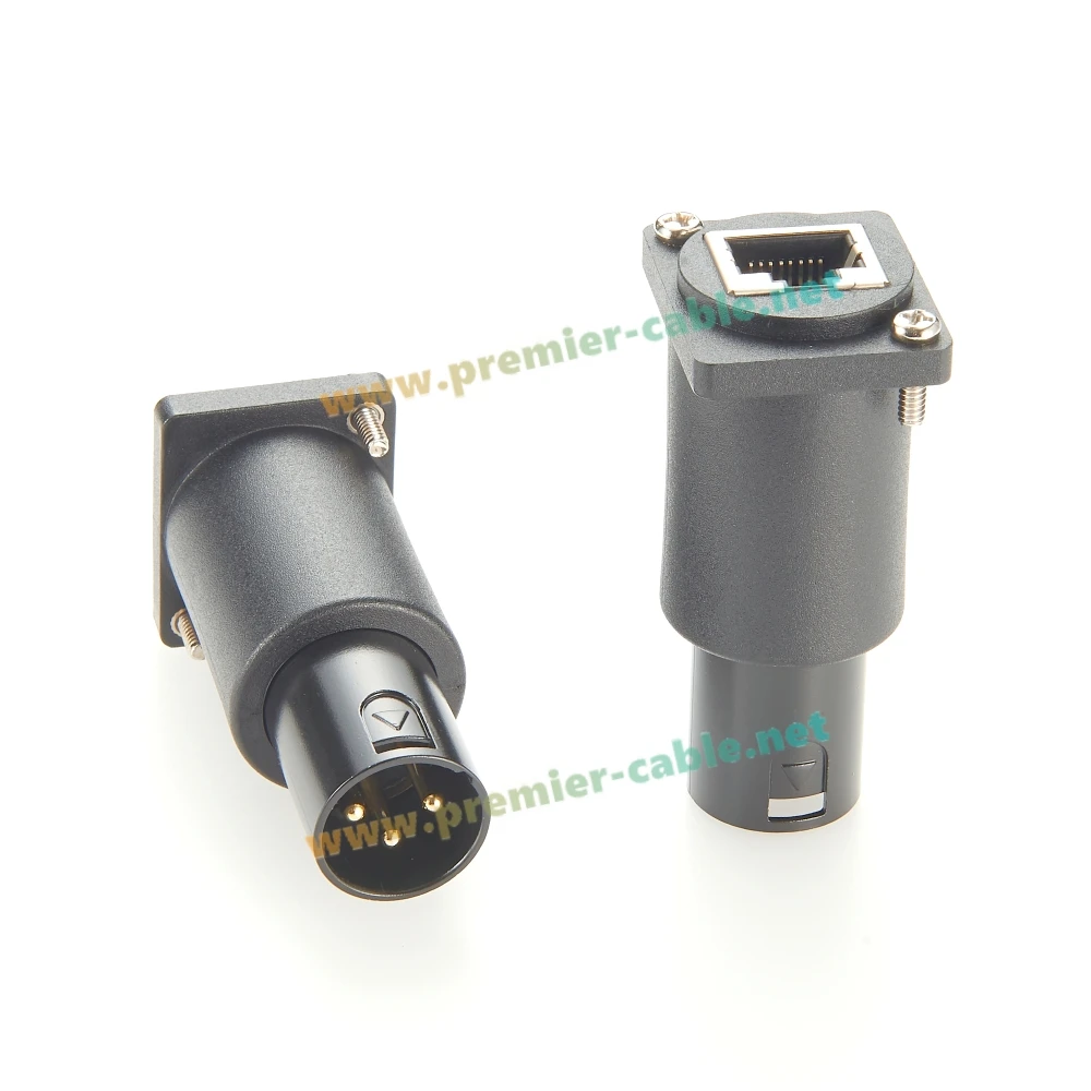 D Type DMX512 XLR 3Pin Male to RJ45 Female Converter CAT5e Ethernet Flange Chassis Panel Mount Passthrough Adapter for DMX-CON