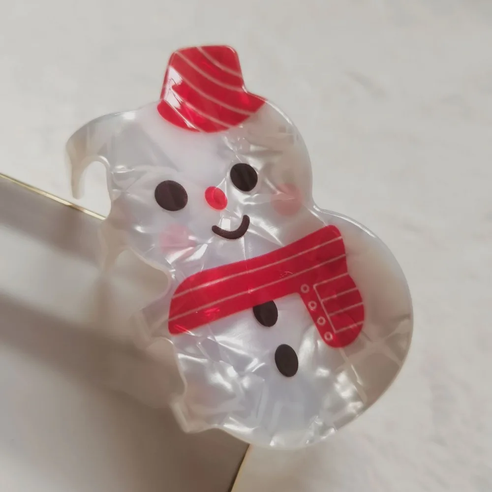 Acrylic Red Cap Claw Clip Cartoon Creative Christmas Hair Claw Ponytail Holder Bearded Santa Claus Snowman Hairpin