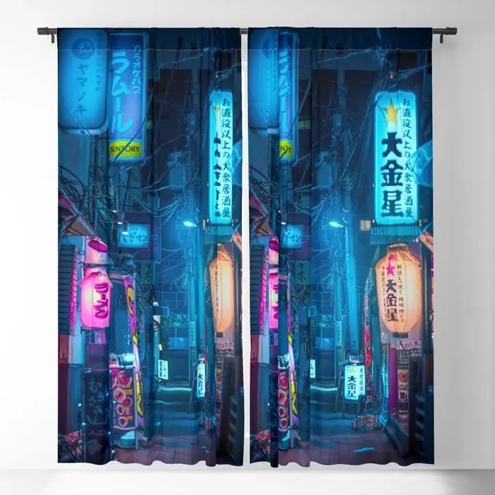 Great Japan on The Streets of Tokyo Blackout Curtains 3D Print Window Curtains for Bedroom Living Room Decor Window Treatments