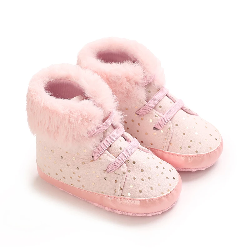 Baby Learning Walk Shoes, Newborn Walking Shoes, Pink Fleece Lined Glitter Soft Infant Boots 0-1 Year