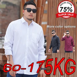 L-10XL Large Size Men's Casual Shirts Spring Autumn Business Loose Cardigan Simple Large Size Solid Color Long-sleeved Shirts