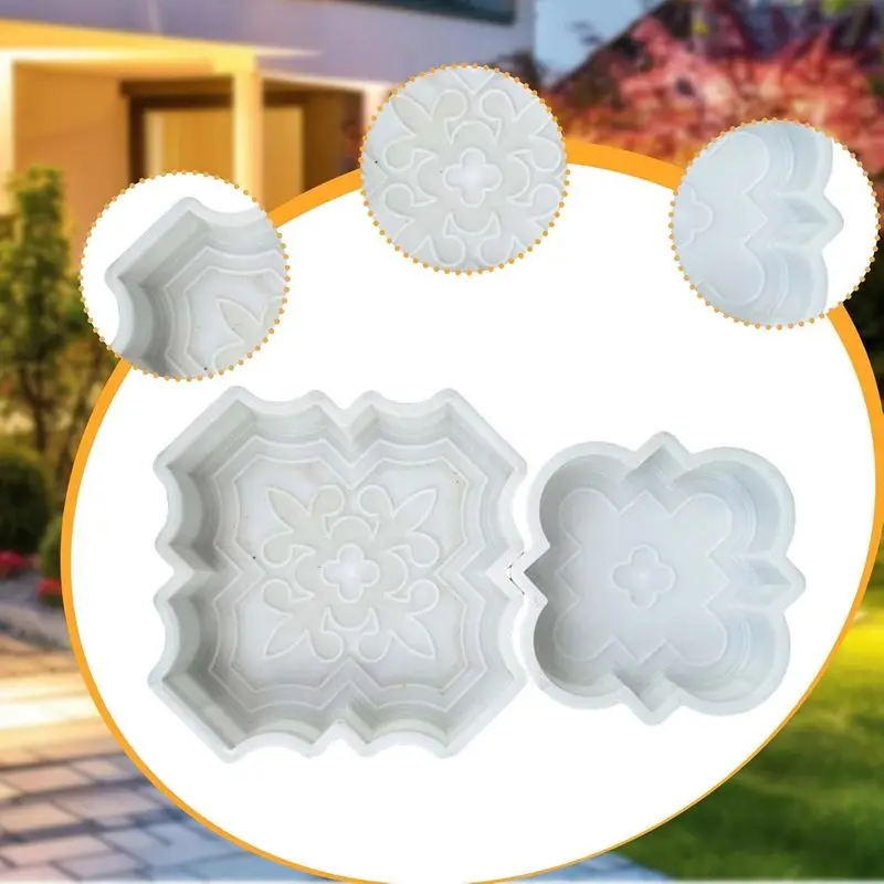 2Pcs Flower Pattern Concrete Stepping Stone Molds, Reusable DIY Garden Paver Moulds For Yard Walkway Path Decoration