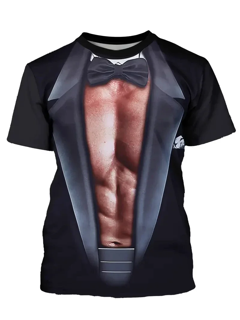 Harajuku Fun Muscle Body3D Print Sport Quick-dry Breatha Men's T-Shirt Outdoor Street Y2K Role-Playing Parent-child Clothing top