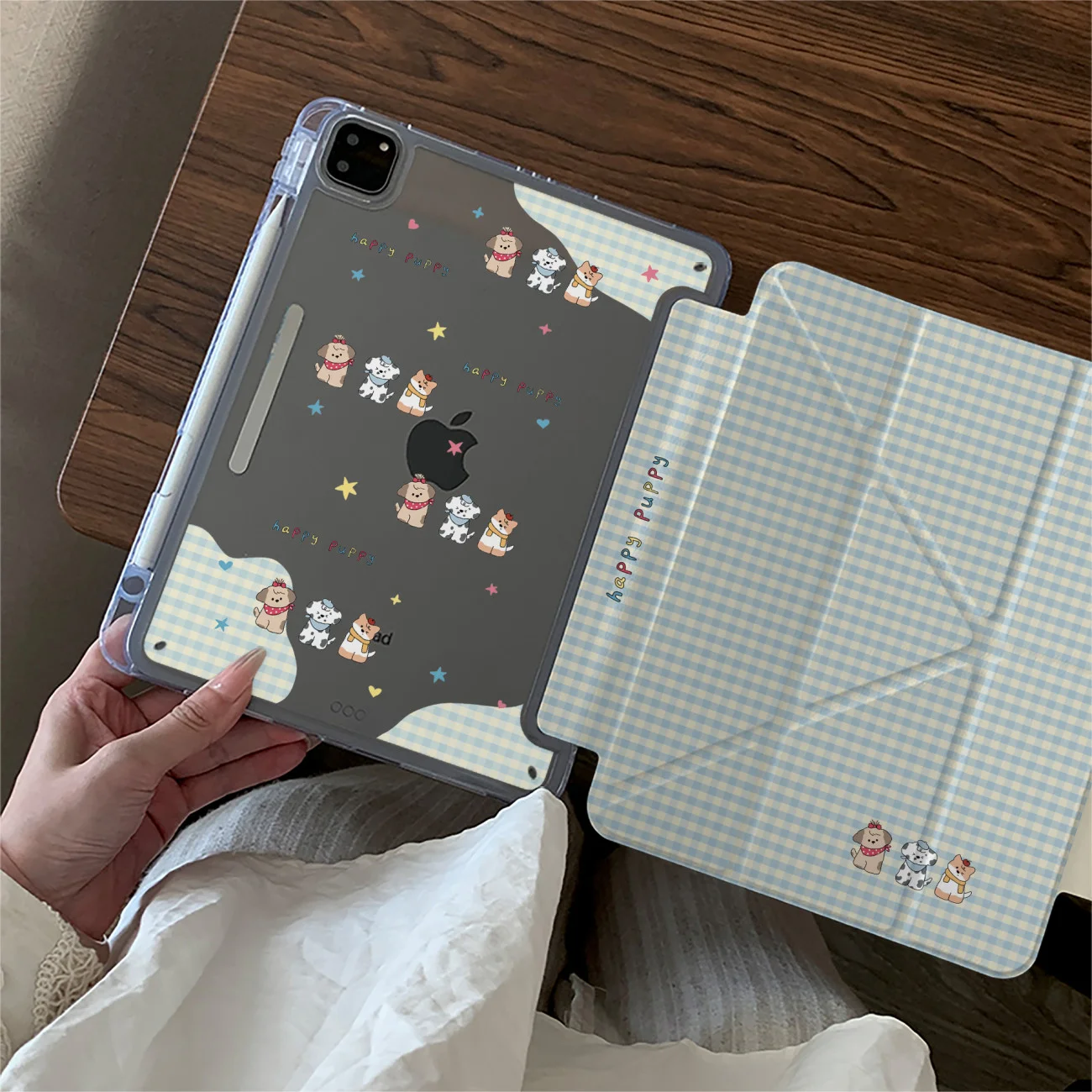 Blue Grid Pattern Cute Puppy Tablet Case For iPad Pro 11 12.9in 13 M4 M5 Case 9.7 10.2 5/6th 7/8/9 11th Mini Air 3 4 5 6 7 Cover