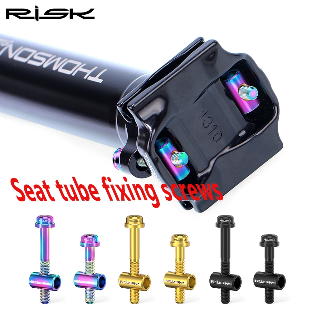 

RISK 2Pcs Bike Seat Post Fixed Bolts TC4 Titanium Alloy M5*30/40MM Seatpost Saddle Fixed Screws Rainbow Gold MTB Road Bicycle