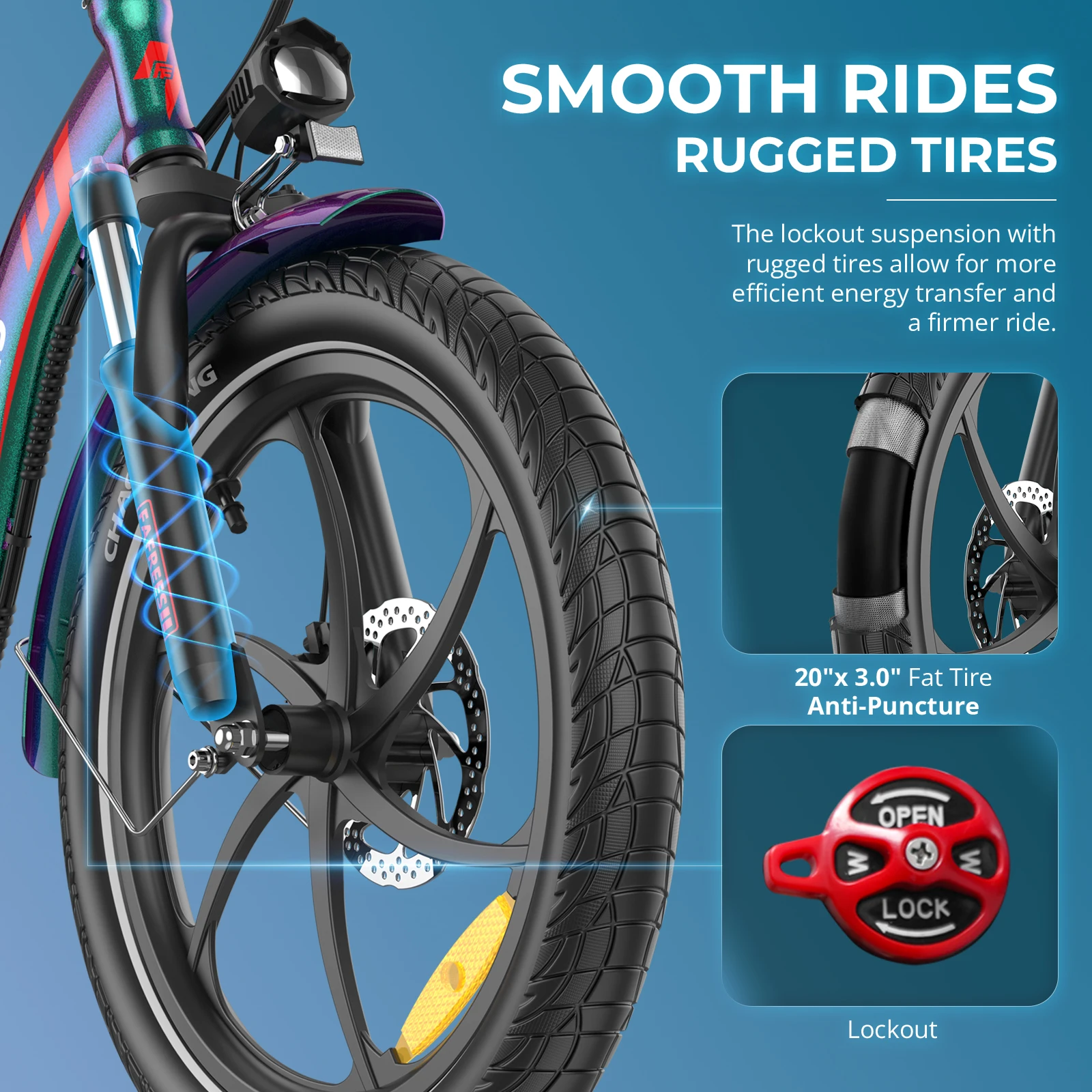 Fafrees F20+ Pro Faltbares Elektrofahrrad 250W mit 36V 25Ah Abnehmbarer Akku, 20 x 3,0 Zoll E-Bike Mountainbike für Erwachsene, 25km/h und 95-120km Reichweite – Detail 6