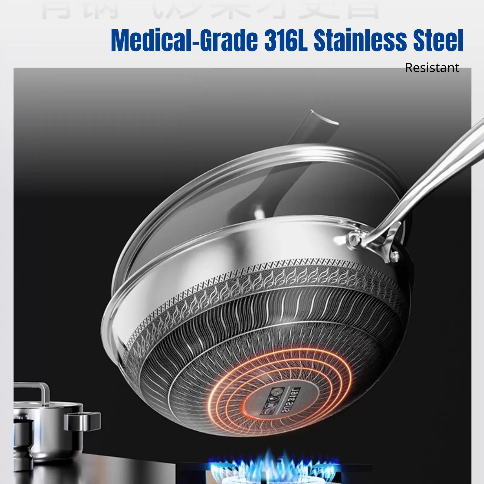 

316 Stainless Steel Non-Wok, Concave Round Bottom Stir Fry Pan, Suitable for Induction & Gas Stoves, Home Cooking Pot