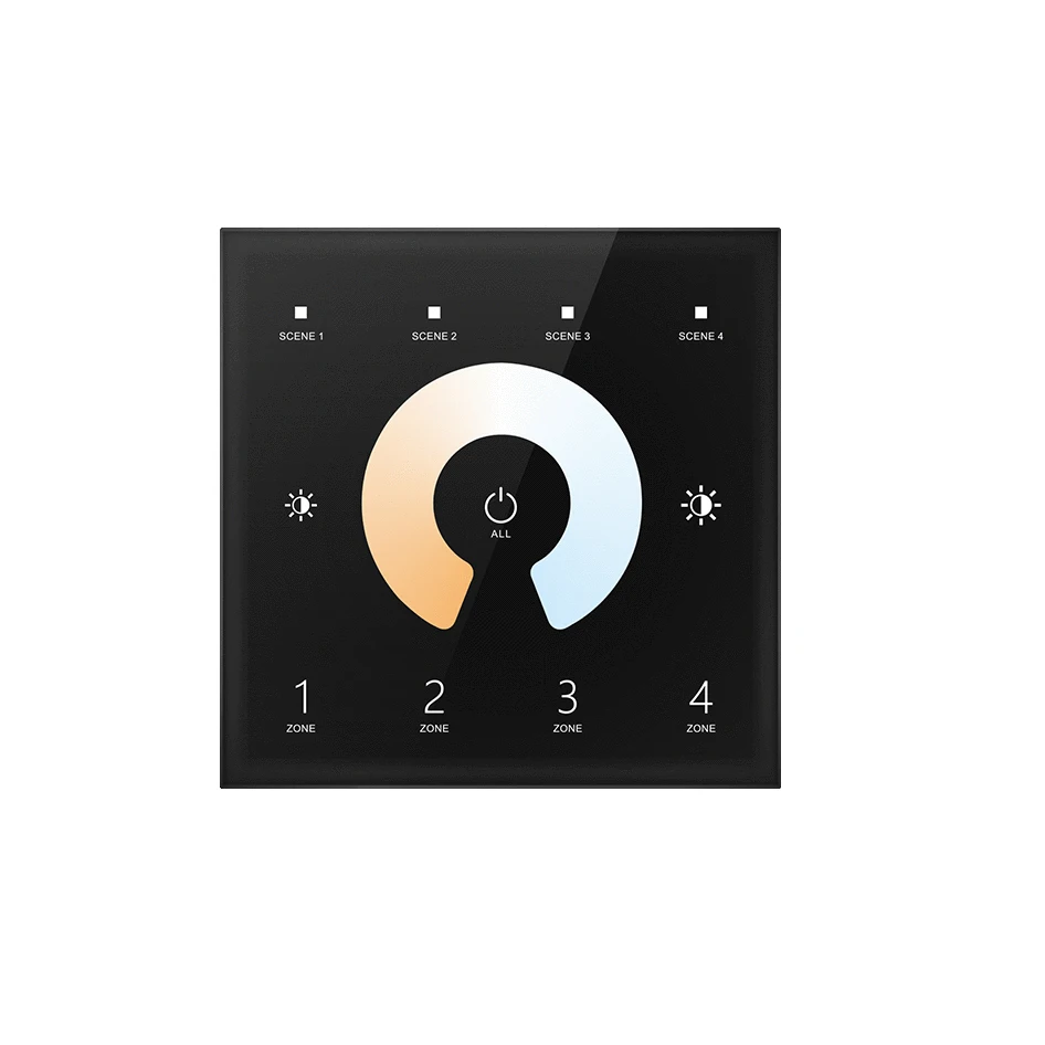 Wall Mounted Panel DMX512 CCT LED Controller Dimmer AC 110V 220V 230V RF 2.4G 4-Zone Wireless Controller for CCT Dimmable