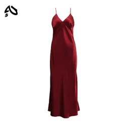 Original Chic Women's Satin Maxi Dress Sleeveless Sexy Lace-Up Backless Evening Dresses Red Elegant Bridesmaid Long Evening Gown