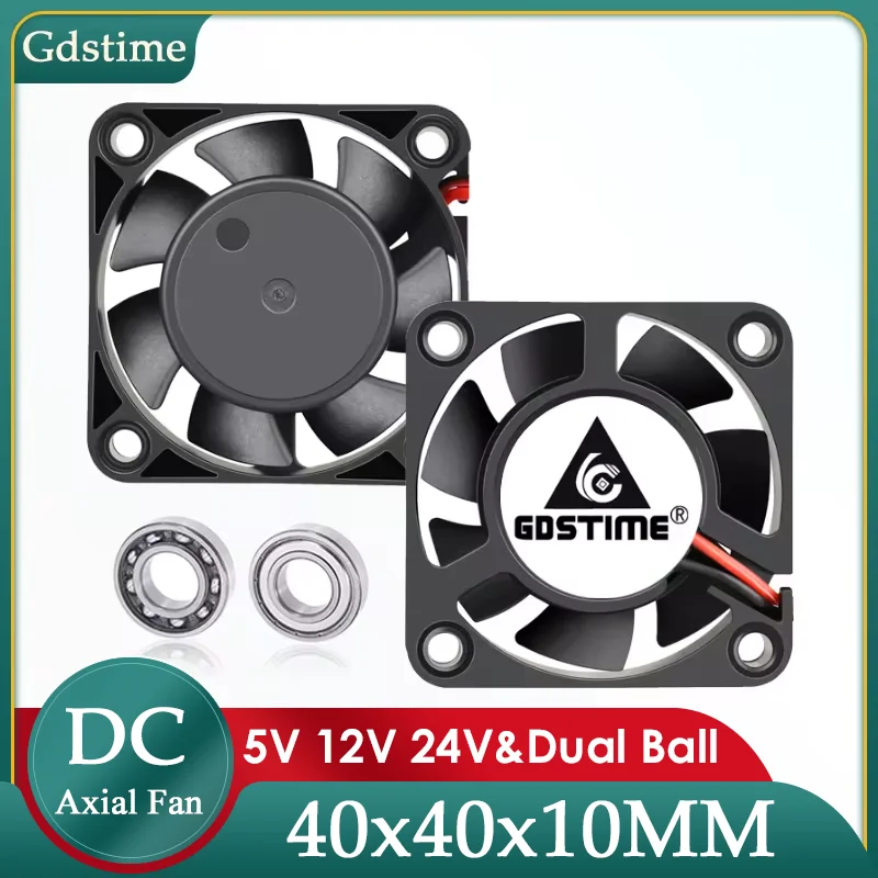 Gdstime 40mm Fan DC 5V 12V 24V 40MM*10MM Brushless Cooling Fan 4CM Dual Ball Mini Fan 4010 Fan for 3D Printer Parts Cooling