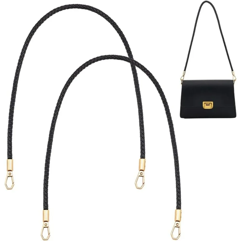 

2Pcs 23.20" PU Braided Purse Straps Handles Black Braided Purse Straps Leather Handbag Handles with Swivel Clasps making kit