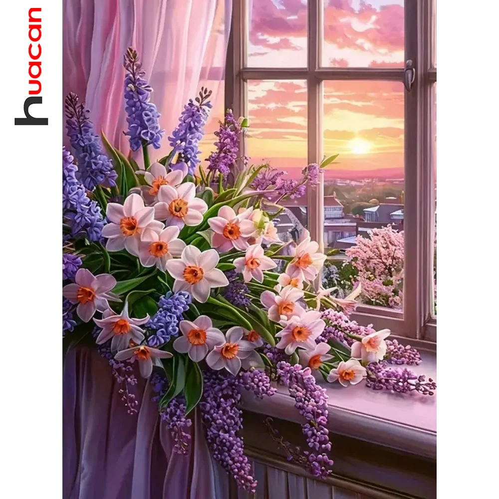 Huacan DIY Diamant Malerei Fenster Blume Landschaft Mosaik Kreuzstich Kit Stickerei Kunst Zimmer Home Decor Geschenk