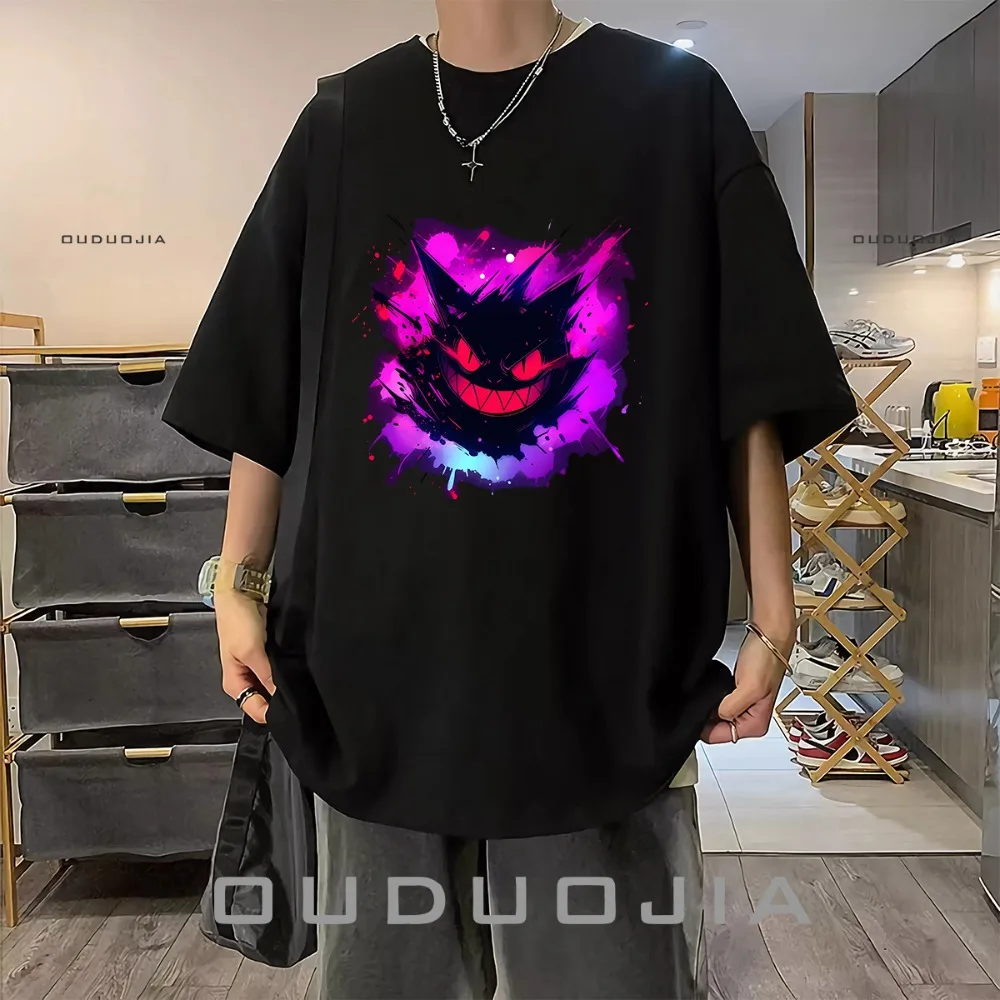 เสื้อยืดแขนสั้นโปเกมอนสําหรับผู้ชายและผู้หญิงสามารถสวมใส่ผ้าฝ้ายหนาสไตล์ฮ่องกงการ์ตูนเสื้อยืดอเนกประสงค์สองมิติ