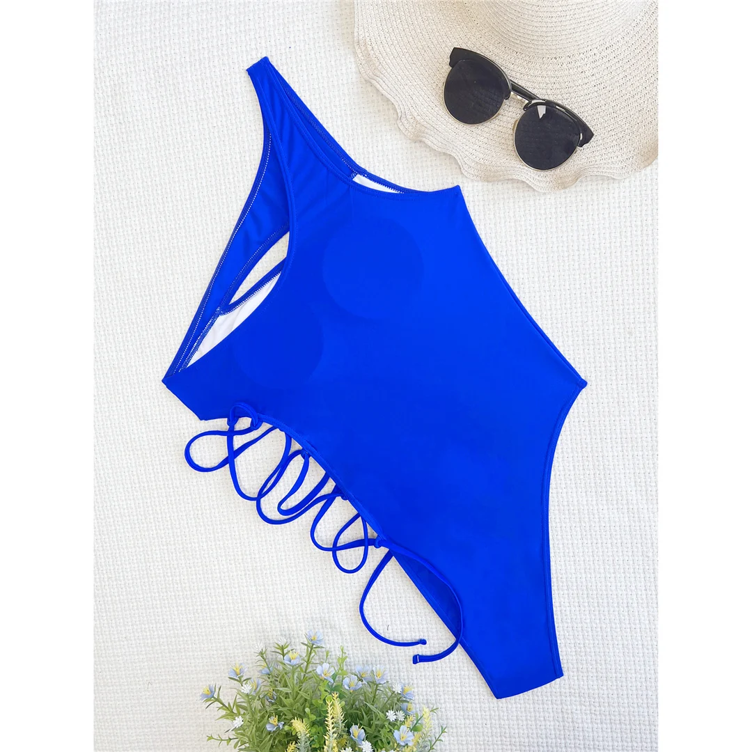 Sexy asymmetrischer One-Shoulder-Badeanzug mit Schnürung für Damen, einteiliger Badeanzug, Monokini mit Ausschnitten, Badebekleidung, Badeanzug V4637 – Detail 22