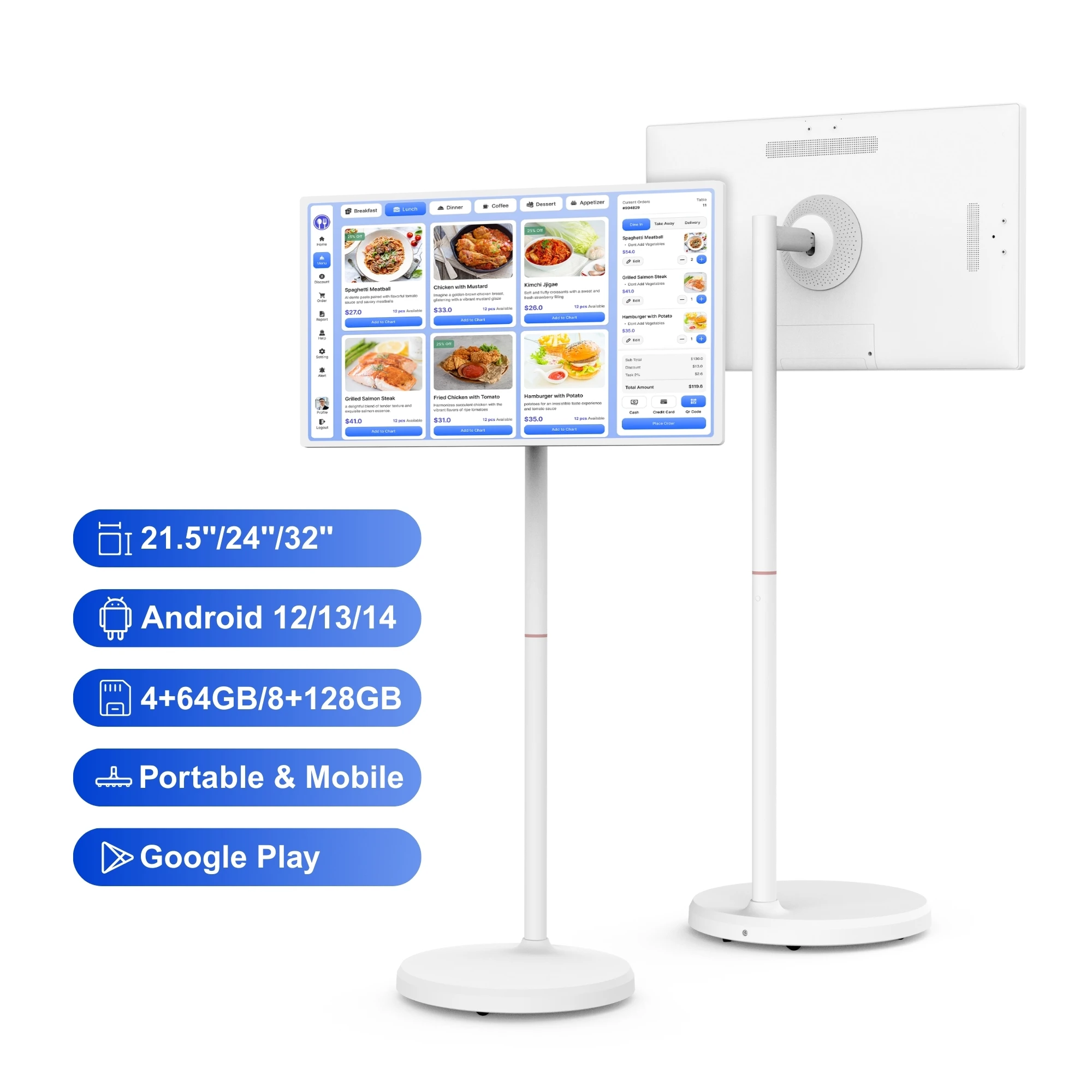 

32-дюймовый Android 13 на батарейках 8 + 128 ГБ RK3588S2 сенсорный экран умный интерактивный дисплей для ресторанов цифровой плакат текст