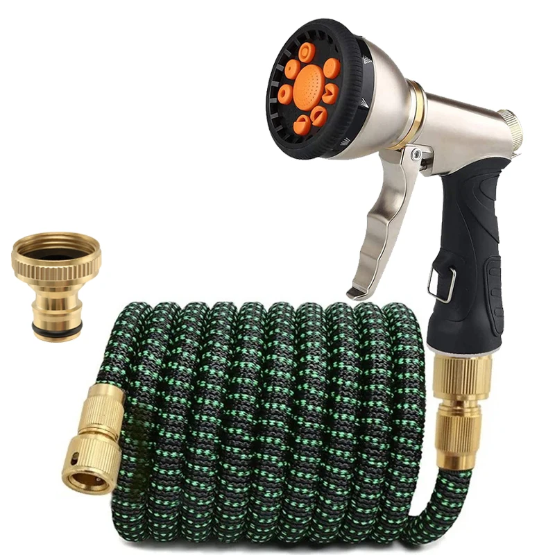 A Set Of All Copper Joint High-Pressure Water Gun, Telescopic Braided Hose, For Car Washing, Watering, And Floor Cleaning. Done