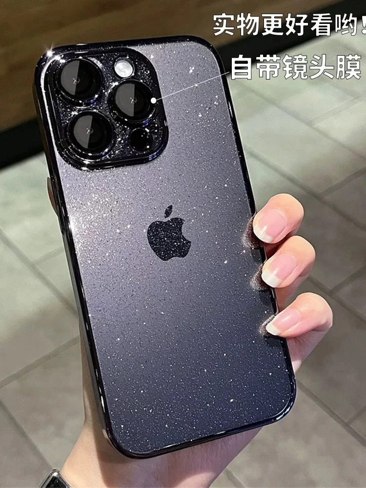 

Comes with lens film, starry sky electroplating glitter, suitable for iPhone 16 phone case, transparent protective cover