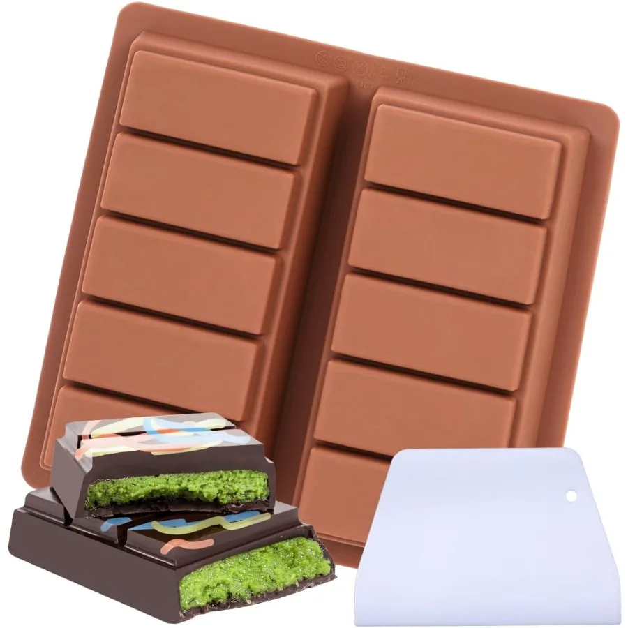 

Dubai Silicone Chocolate Bar Mold - 1-Ih Deep Cavities Large Thick Candy Bar Mold Ideal for Filling Pistachio Chocolate Iludes