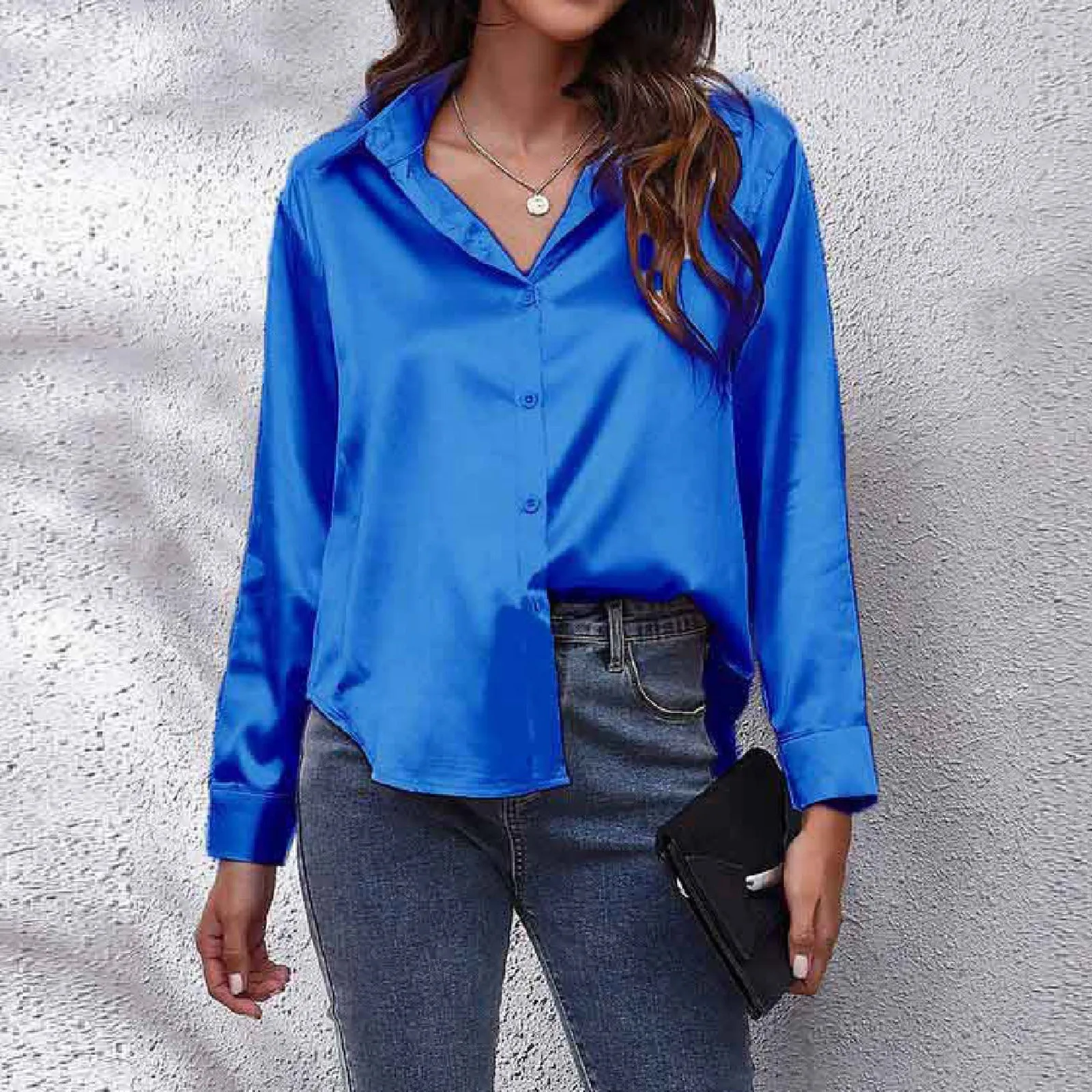 Satin Shirt Women Imitation Silk Long Sleeve Shirts Fashion Elegant  Loose Button Up Blouse Autumn Streetwear Lady Clothes