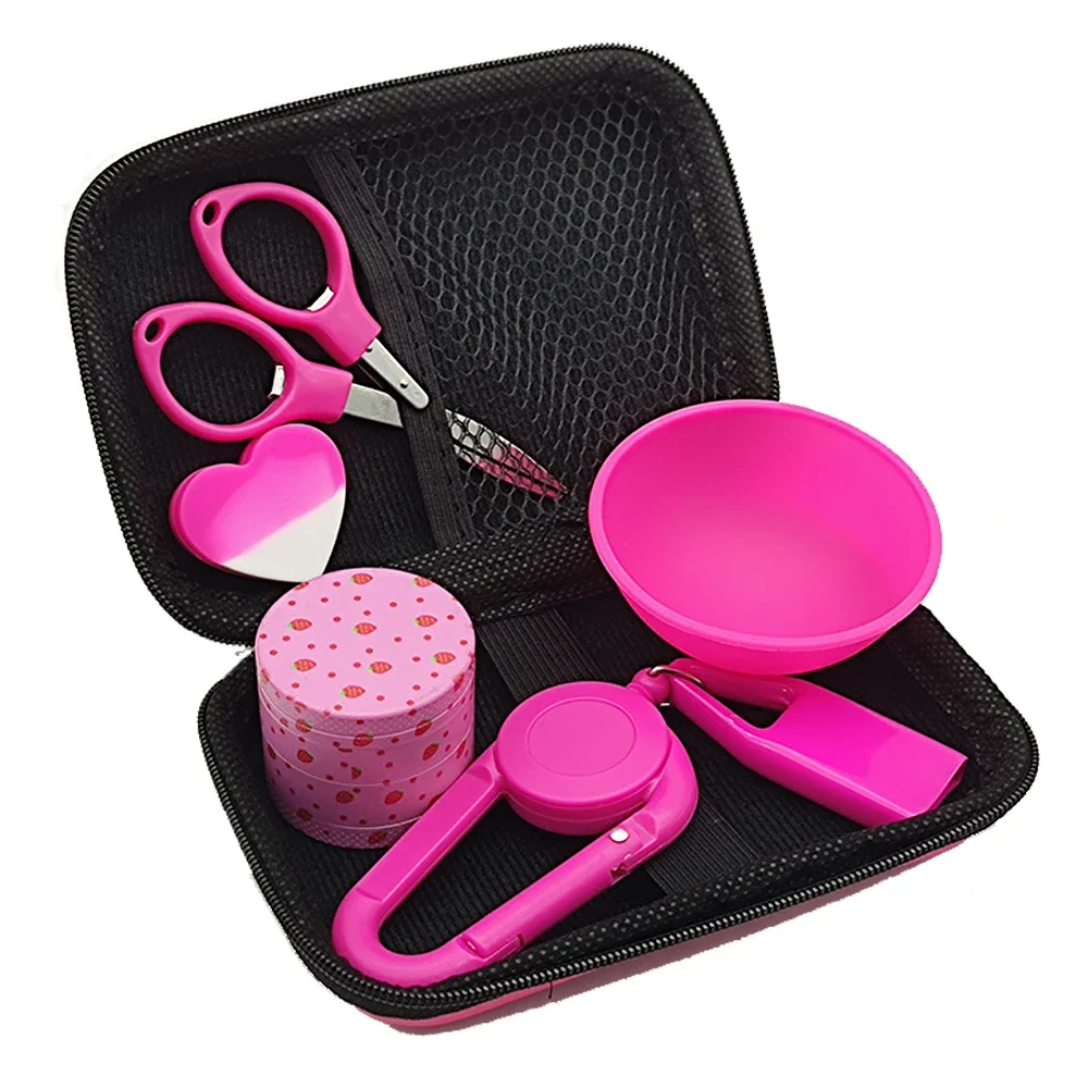 1Set Pink Smoking Kit With 40mm Grinder Lighter Holder Silicone Bowl Love Heart Silicone Jar Scissors Women Gift