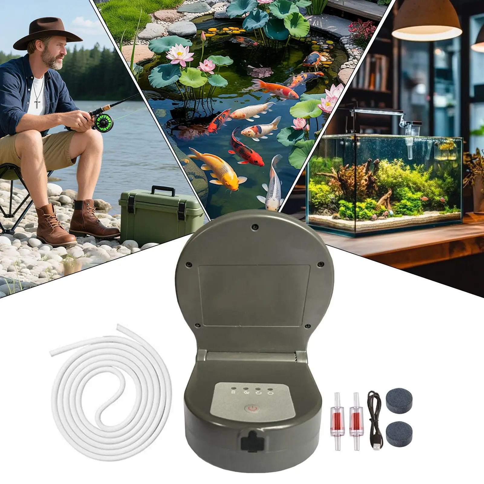 Bomba de Ar Solar para Lago com Bateria de 2600 mAh Recarregável via USB, Aerador de Lago com Clipe Traseiro, Alimentado por Energia Solar para Aquário e Pesca ao Ar Livre