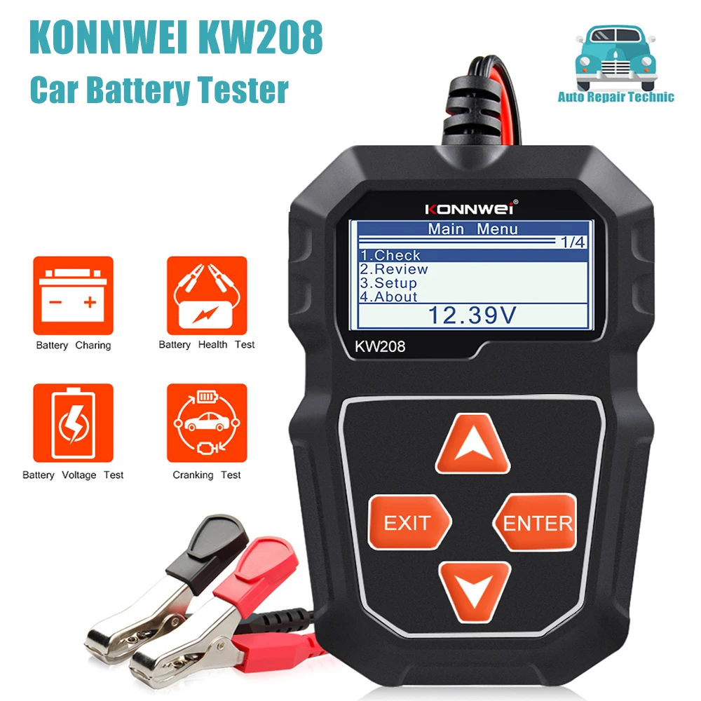 KONNWEI KW208 Car Battery Tester 12V 100 to 2000CCA Cranking Charging Circut Tester Auto Battery Analyzer Car Diagnostic Tool