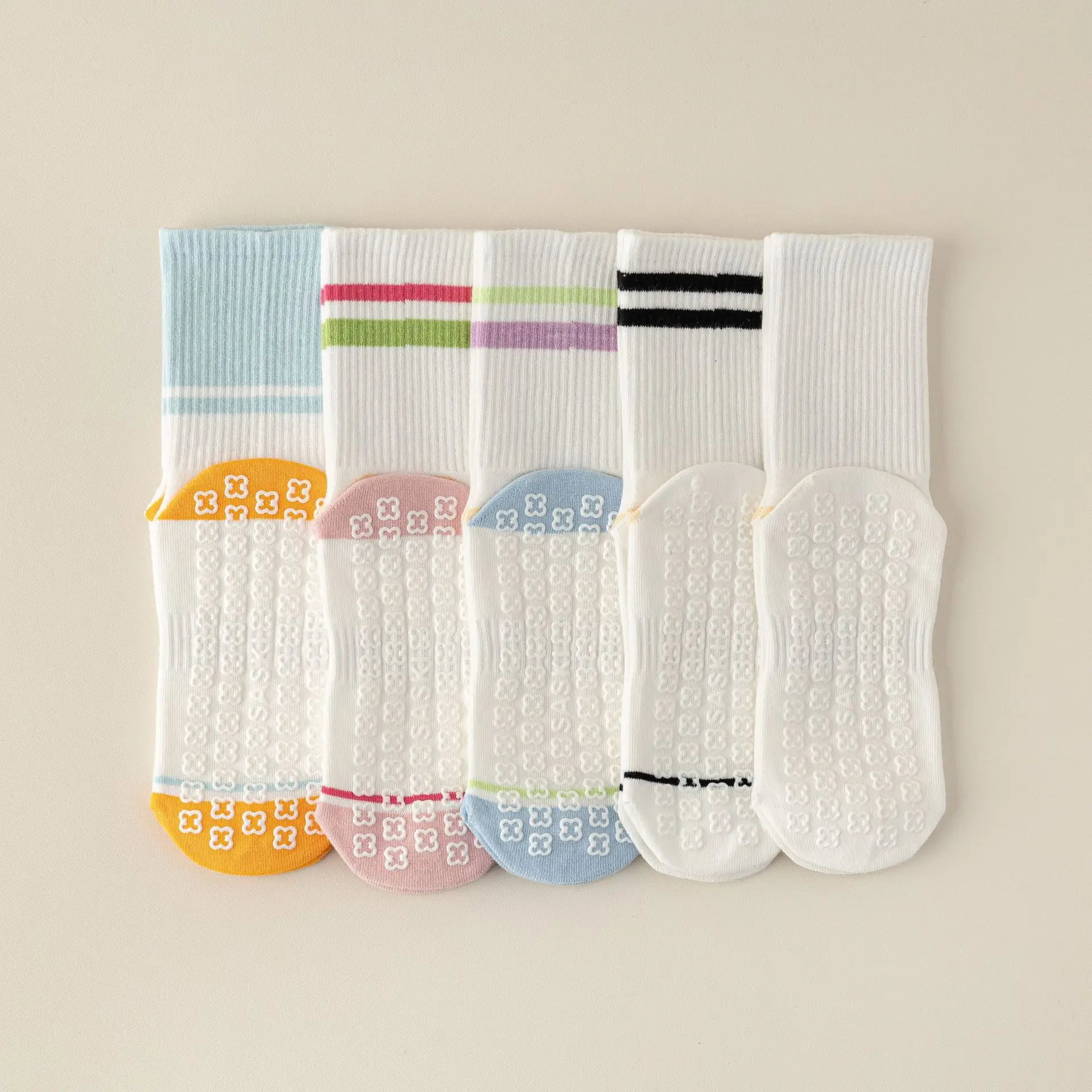 2pairs Non-Slip Grip Sock Slipper Indoor Summer Silicone anti-slip Yoga Breathable Women mid-calf Gym Room Sliding 2W92