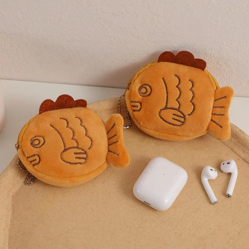 Monedero bonito de dibujos animados, billetera Kawaii, bolsa de felpa portátil, organizador de llaves y auriculares, bolsa con cremallera, regalo para niños